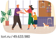 Problem and conflict in family, fight and arguing, quarreling over child, parenting differences. Angry parents swearing. Unhappy boy teenager. Dispute man and woman. Toxic relationships between people. Problems and conflict in family, fight and arguing, quarreling over child, parenting differences. Стоковая иллюстрация, агентство Ingram Publishing / Фотобанк Лори