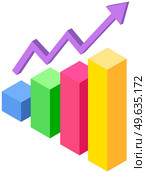 Modem isometric graphic statistical bar icon. Columns step use as inforchart, infographic box display, isolated on white background. Profit growth indicators from sales shown on statistical chart. Modem isometric graphic statistics. Profit growth indicators from sales shown on statistical chart. Стоковая иллюстрация, агентство Ingram Publishing / Фотобанк Лори