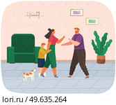 Problems and conflict in family, fight and arguing, quarreling over child in family. Cartoon angry parents swearing. Unhappy boy teenager. Dispute man and woman. Toxic relationships between people. Problems and conflict in family, fight and arguing, quarreling over child in family, angry parents. Стоковая иллюстрация, агентство Ingram Publishing / Фотобанк Лори
