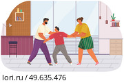Problems and conflict in family, fight and arguing, quarreling over child in family. Cartoon angry parents swearing. Unhappy boy teenager. Dispute man and woman. Toxic relationships between people. Problems and conflict in family, fight and arguing, quarreling over child in family. Unhappy boy. Стоковая иллюстрация, агентство Ingram Publishing / Фотобанк Лори