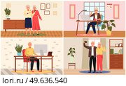 Old people play video game. Modern senior people gadgets. Oldster education computer. Old progressive use modern technology. Learning to use PC. Elderly couple gadgets. Aging parents video conference. Old people play video game. Senior people with different gadgets. Oldster education on computer. Стоковая иллюстрация, агентство Ingram Publishing / Фотобанк Лори