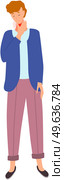 Sick guy is suffering from sore throat. Persons holding on his neck. Illness and disease symptoms concept. Man with flu or cold puts his hand on sore throat. Male character feeling pain in trachea. Man with flu or cold puts his hand on sore throat. Male character feeling pain in trachea. Стоковая иллюстрация, агентство Ingram Publishing / Фотобанк Лори