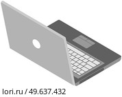 Gray laptop isolated on white background. Modern device for working with data. Foldable laptop, computer with built-in keyboard and monitor. Electronic appliances, equipment for work, computer. Gray laptop isolated on white background back view. Modern digital device for working with data. Стоковая иллюстрация, агентство Ingram Publishing / Фотобанк Лори