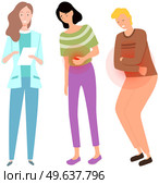 Diarrhea or constipation. Abdomen disease and illness. People are suffering from stomachache. Man and woman with abdominal pain on consultation with medical specialist. Doctor consults patient. People with abdominal pain on consultation with doctor. Man and woman suffer from stomachache. Стоковая иллюстрация, агентство Ingram Publishing / Фотобанк Лори