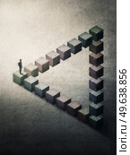 Surreal painting illusion of a man lost on a penrose triangle. Infinity route concept, optical maze. Стоковое фото, агентство Ingram Publishing / Фотобанк Лори