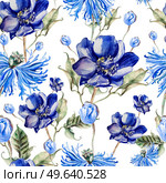 Pattern with watercolor realistic  anemon and poppy.  Illustration.. Pattern with watercolor realistic  anemon and poppy. Стоковое фото, агентство Ingram Publishing / Фотобанк Лори