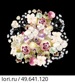 Beautiful watercolor bouquet with hydrangea, wildflowers and berries saskatoon. Illustrations.. Beautiful watercolor bouquet with hydrangea, wildflowers and berries saskatoon. . Стоковое фото, агентство Ingram Publishing / Фотобанк Лори