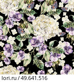 Bright watercolor seamless pattern with flowers  anemones and hydrangea. Illustration. Bright watercolor seamless pattern with flowers  anemones and hydrangea. . Стоковое фото, агентство Ingram Publishing / Фотобанк Лори