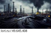 Black oil industry concept, pollution enviroment concept. Black oil factory. Стоковое фото, агентство Ingram Publishing / Фотобанк Лори