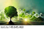 green planet concept - green tree with power lines and sunshine around. green planet concept. Стоковое фото, агентство Ingram Publishing / Фотобанк Лори
