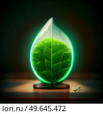 save the green planet concept with fresh geen leaf conseved in glass or water shell. green planet concept. Стоковое фото, агентство Ingram Publishing / Фотобанк Лори