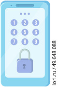 Digital dial plate of security lock or telephone keypad. Mobile phone with numbers and padlock. Device entering security system code. Data protection, security concept. Smartphone with combination. Digital dial plate of security lock or telephone keypad vector. Mobile phone with numbers. Стоковая иллюстрация, агентство Ingram Publishing / Фотобанк Лори