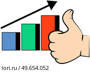 Graph presentation with diagram and human hand showing symbol Like thumb up. Business statistics and analytics with growing lines. Financial indicators and mathematical dynamics with ok sign. Graph presentation with diagram and human hand showing symbol Like thumb up, success in business. Стоковая иллюстрация, агентство Ingram Publishing / Фотобанк Лори