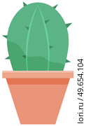 Wild cactus green color plant in clay pot. Desert flora grower with prickly needles. Succulent oval form. Spiny plant. Prickly pear, barrel, hedgehog cactuses, saguaro. Isolated vector illustration. Wild cactus green color plant in clay pot. Desert flora grower with prickly needles, houseplant. Стоковая иллюстрация, агентство Ingram Publishing / Фотобанк Лори