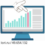 Human hand pointing to table software computer screen with financial accounting data, database analytical business report. Laptop screen with audit investigation document with charts and graphs. Human hand pointing to table software computer screen with financial accounting data, statistics. Стоковая иллюстрация, агентство Ingram Publishing / Фотобанк Лори