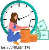 Businesswoman with laptop working with finance, funds and profit growth. Accumulating and collecting money. Woman with computer exaggerates profits. Success, wealth, earnings, salary concept. Businesswoman with laptop working with finance, earnings, salary. Woman works with profit growth. Стоковая иллюстрация, агентство Ingram Publishing / Фотобанк Лори