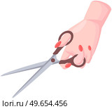 Scissors, tool made of blades and plastic handle isolated on white background. Equipment for creativity, cutting materials. Iron scissors in human hand. Sharp cutting tool, shears, clippers. Iron scissors in human hand. Tool made of blades and plastic handle isolated on white background. Стоковая иллюстрация, агентство Ingram Publishing / Фотобанк Лори