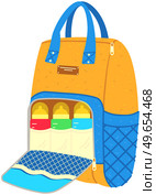 Backpack with baby bottles for walk. Convenient device for transferring baby bottles for mom. Colored backpack for feeding kid during walk. Formulas for feeding in containers with pacifiers. Convenient device for transferring baby bottle for mom. Colored backpack for feeding kid during walk. Стоковая иллюстрация, агентство Ingram Publishing / Фотобанк Лори