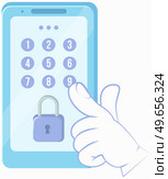 Digital dial plate of security lock or telephone keypad. Fingers pressing buttons trying to crack password. Mobile phone with numbers and padlock. Device entering security system code. Data protection. Digital dial plate of security lock or telephone keypad. Mobile phone with numbers and padlock. Стоковая иллюстрация, агентство Ingram Publishing / Фотобанк Лори
