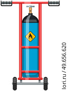 Transportation of gas cylinder, canister with fuel. Metal tank with liquefied compressed petroleum, propane on cart with wheels. Pressurized gas cylinder, storage with tap for substance release. Transportation of gas cylinder, canister with fuel. Metal tank, storage for pressurized substance. Стоковая иллюстрация, агентство Ingram Publishing / Фотобанк Лори