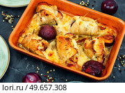 Delicious fried meatloaf with stuffed plums. Pork roll with plum filled. Стоковое фото, агентство Ingram Publishing / Фотобанк Лори