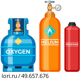 High cylinder, canister with fuel, storage for gas. Metal tank with liquefied compressed petroleum, propane. Pressurized gas cylinder, storage with tap for substance release vector illustration. High cylinder, canister with fuel, storage for gas. Metal tank with liquefied compressed substance. Стоковая иллюстрация, агентство Ingram Publishing / Фотобанк Лори