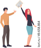 Businesspeople standing with diploma in hands. Team wins award, victory in competition. Business planning and development for success. Employees hold diploma as symbol of victory in business. Employees hold diploma as symbol of victory in business. Team wins award document in competition. Стоковая иллюстрация, агентство Ingram Publishing / Фотобанк Лори