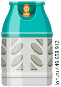 High cylinder, canister with fuel, storage for gas. Metal tank with liquefied compressed petroleum, propane. Pressurized gas cylinder, storage with tap for substance release vector illustration. High cylinder, canister with fuel, storage for gas. Metal tank with liquefied compressed substance. Стоковая иллюстрация, агентство Ingram Publishing / Фотобанк Лори