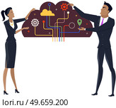 Mind behavior concept, business people and solving complex tangled problems. Abstract inner thought process and symbolic emotional activity. Personality and mental mindset types, logical thinking. Mind behavior concept, business people and solving complex tangled problems, logical thinking. Стоковая иллюстрация, агентство Ingram Publishing / Фотобанк Лори