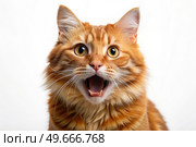 Close Up of Red Cat With Mouth Open. Generative AI. Стоковое AI-изображение, AI-художник Roman Zavorotny / Фотобанк Лори