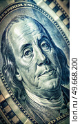 Close-Up Portrait of Benjamin Franklin on a US Dollar Bill. Generative AI. Стоковое AI-изображение, AI-художник Roman Zavorotny / Фотобанк Лори