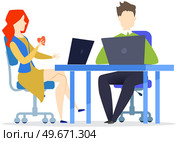 Employees entrepreneurs working at office desks. Business team sitting with laptop surfing internet. Group of managers uses computers, modern technologies for work. Clerks, office workers at workplace. Business team sitting with laptop surfing internet. Group of managers uses computers for work. Стоковая иллюстрация, агентство Ingram Publishing / Фотобанк Лори