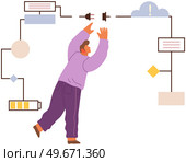 Man with logical, analytical, strategic, structural thinking mental mindset type. Mind behavior, mental perceiving, psychological concept with businessman and scheme, male with technical mindset. Man with logical, analytical, strategic thinking mental mindset type, personality predisposition. Стоковая иллюстрация, агентство Ingram Publishing / Фотобанк Лори
