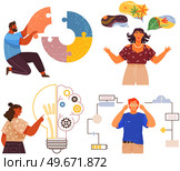 Mindset types set analytical, logical and creative artistic personality predisposition, people with different thinking concept. Mind behavior. Abstract inner thought process and emotional activity. Mindset types set structural, analytical, logical and creative artistic personality predisposition. Стоковая иллюстрация, агентство Ingram Publishing / Фотобанк Лори