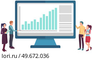 Analytics information and development statistics. Web CMS analysis measure, product testing technology, data analysis concept. Business team analyse digital marketing reports, diagram on monitor. Business team analyse reports, diagram on monitor. Analytics information and development statistics. Стоковая иллюстрация, агентство Ingram Publishing / Фотобанк Лори