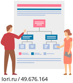 Business people planning task. Time management, goals scheduling, reminder and timetable. Save time and money concept. Men work to create to-do list. Colleagues discuss schema layout, weekly plan. Business people planning task. Time management, tasks scheduling, reminder and timetable. Стоковая иллюстрация, агентство Ingram Publishing / Фотобанк Лори
