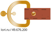 Brown leather belt with buttoned steel buckle with metal rivet accessories isolated on white background. Vector fashion clothing accessory strong belt in cartoon flat style, unbuttoned strap. Brown leather belt with buttoned steel buckle with metal rivet accessories isolated on white. Стоковая иллюстрация, агентство Ingram Publishing / Фотобанк Лори