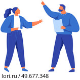 People have conversation, disussing something. Colleagues lead discussion, working dialogue. Man with woman discussing, talking to each other. Business employees brainstorming, cooperating at work. People have conversation, disussing something. Business employees brainstorming, talking together. Стоковая иллюстрация, агентство Ingram Publishing / Фотобанк Лори