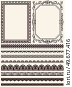 Set of wide lace ribbons and frames with ornament. Black design elements isolated in retro style. Pattern for creating vintage style, decor design. Lace decoration template, frameworks. Set of wide lace ribbons and frames ornament in retro style. Pattern for creating style, vintage decor design. Стоковая иллюстрация, агентство Ingram Publishing / Фотобанк Лори
