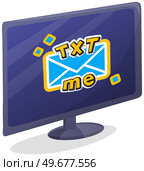 Email illustration. Sending or receiving email concept. Email marketing, sticker with txt me. Laptop with envelope and document on screen. Email communication, online advertising concept, newsletter. Email illustration. Sending or receiving email concept. Email marketing, sticker with txt me. Стоковая иллюстрация, агентство Ingram Publishing / Фотобанк Лори