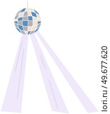 Lighting element for stage and discotheque. Mirror disco ball with bright light. Luminous decorative ball for dance floor in nightclub. Nightlife, dancing, entertainment, recreation concept. Lighting element for stage or dance floor in nightclub. Mirror disco ball with bright light. Стоковая иллюстрация, агентство Ingram Publishing / Фотобанк Лори