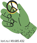 Sign pacifism, peace symbol, cross world in human hand. Pacific, international symbol of peace, disarmament, anti-war and anti-nuclear movement. Person holding icon, sign in hand vector illustration. Pacific, pacifism sign, international symbol of peace, disarmament cross world in human hand. Стоковая иллюстрация, агентство Ingram Publishing / Фотобанк Лори