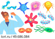 Scientist makes laboratory analysis of life system and organisms. Idea of education, microbiology, biology. Biologist studies cells and microorganisms. Biological research with protozoan unicellular. Biological research with protozoan unicellular. Scientist makes laboratory analysis of organisms. Стоковая иллюстрация, агентство Ingram Publishing / Фотобанк Лори