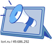 Project main plan management concept. Analysis of business data, analytics, report. Marketing strategy, promotion, advertising. Loudspeaker near tablet as symbol of advertisement, announcement. Loudspeaker near tablet as symbol of advertisement, announcement. Online marketing concept. Стоковая иллюстрация, агентство Ingram Publishing / Фотобанк Лори