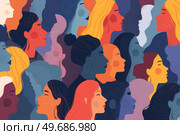 A group of women with different hair colors and styles. Стоковое AI-изображение, AI-художник Ярославский Максим / Фотобанк Лори