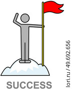Success banner web icon, man with flag standing on top of mountain, striving for goal, planning, target. Strategy, doing, teamwork, consistency for success, personal achievements on way to victory. Success banner web icon, man with flag standing on top of mountain, striving for goal, planning. Стоковая иллюстрация, агентство Ingram Publishing / Фотобанк Лори