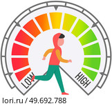 Running person and scale from low speed to high. Short distance running. Time measurement of marathon. Progress and success towards goal. Result of efforts of person in training, his achievements. Running person, scale from low speed to high. Short distance running. Time measurement of marathon. Стоковая иллюстрация, агентство Ingram Publishing / Фотобанк Лори