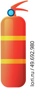 Fire extinguisher icon. Portable or mobile device for extinguishing fires by releasing stored substance. Red fire extinguisher cylinder with tube. Fire protection equipment isolated on white. Fire extinguisher. Portable or mobile device for extinguishing fires by releasing stored substance. Стоковая иллюстрация, агентство Ingram Publishing / Фотобанк Лори