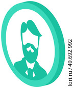 Avatar profile icon, male portrait. Round label with head symbol of gentleman. Graphical representation of user, his alter ego, game internet character in web forums, messengers, chats, portals, blogs. Avatar profile icon. Graphical representation of user, his alter ego, game internet character. Стоковая иллюстрация, агентство Ingram Publishing / Фотобанк Лори