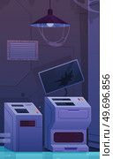 Unsuccessful experiment in research science and technology laboratory. Accident and destruction while scientists experimenting in chemistry lab with explosion of premice, failed exploratory tests. Unsuccessful experiment in research science and technology laboratory, failed exploratory tests. Стоковая иллюстрация, агентство Ingram Publishing / Фотобанк Лори